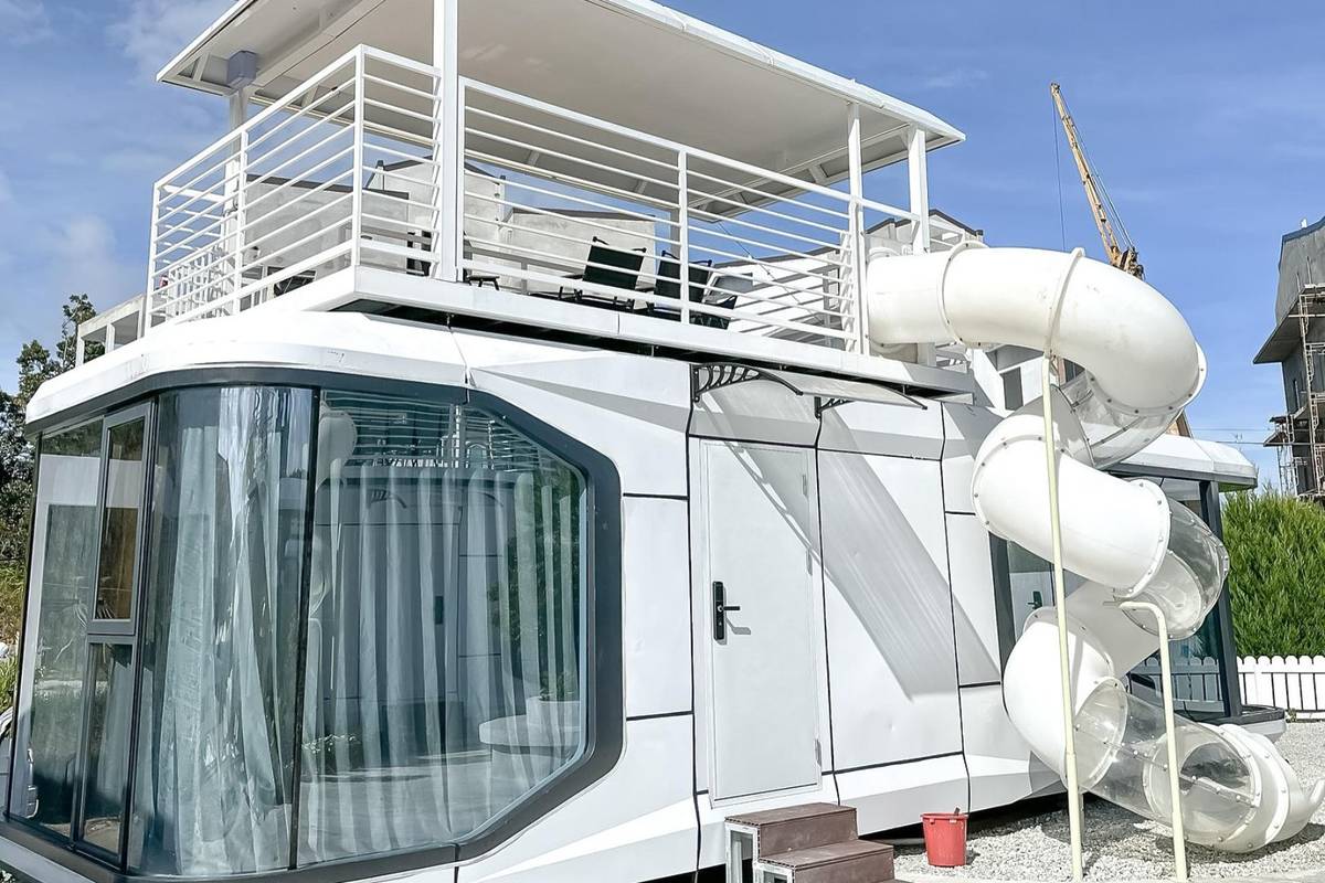 spaceship themed hotel with slides