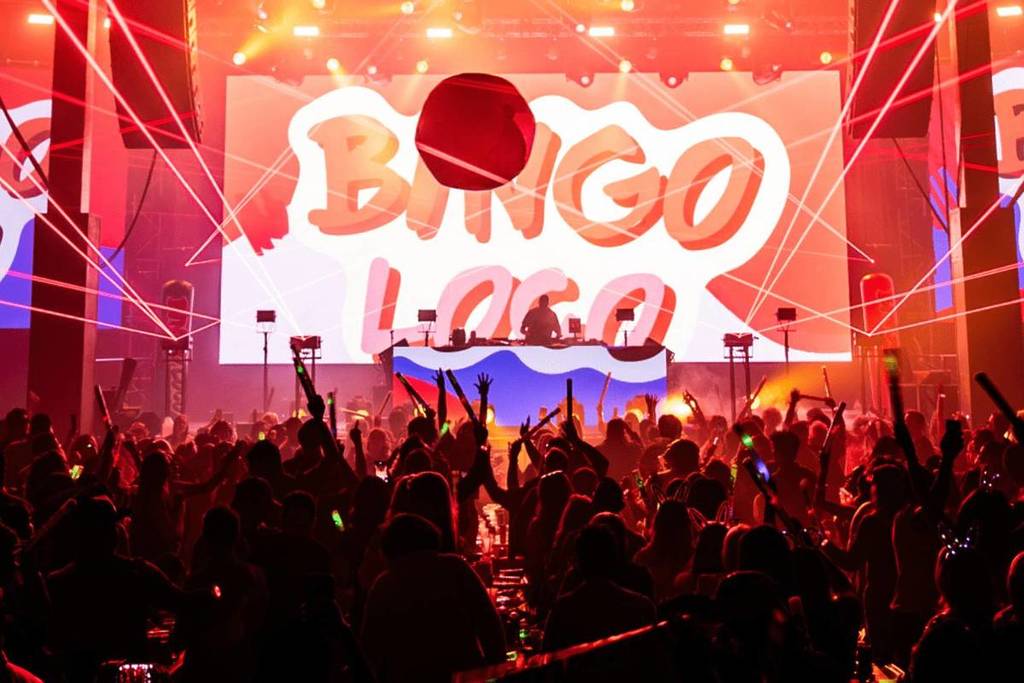 Bingo Loco rave party in Singapore, a large crowd gathers around the stage