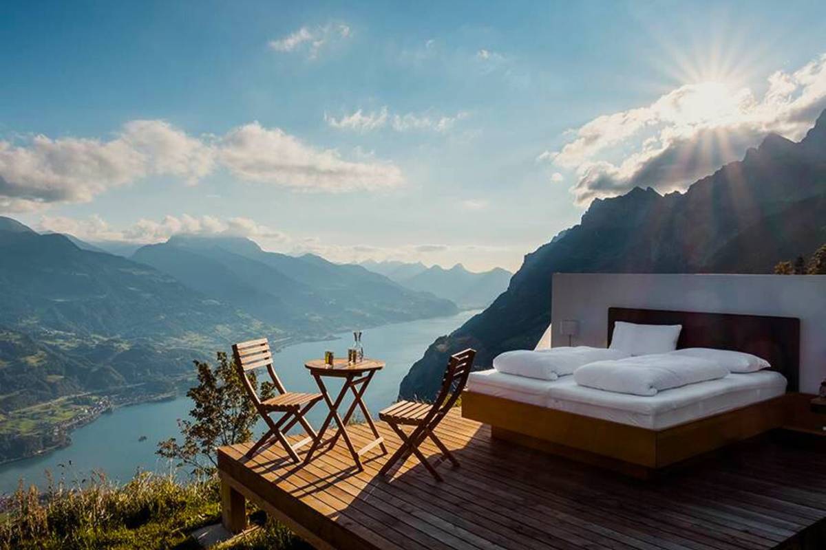 fake hotel on cliffside