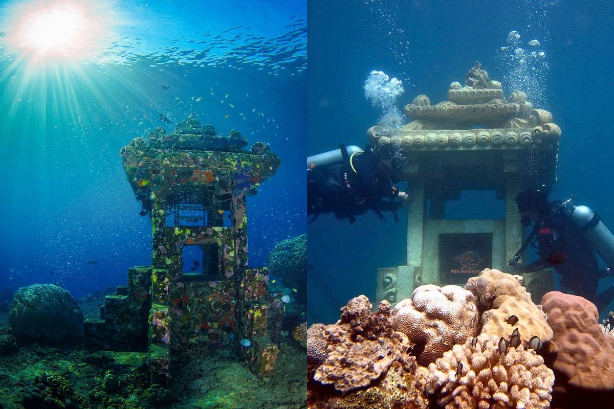 Jemeluk Bay Underwater Gallery with a mailbox under the sea