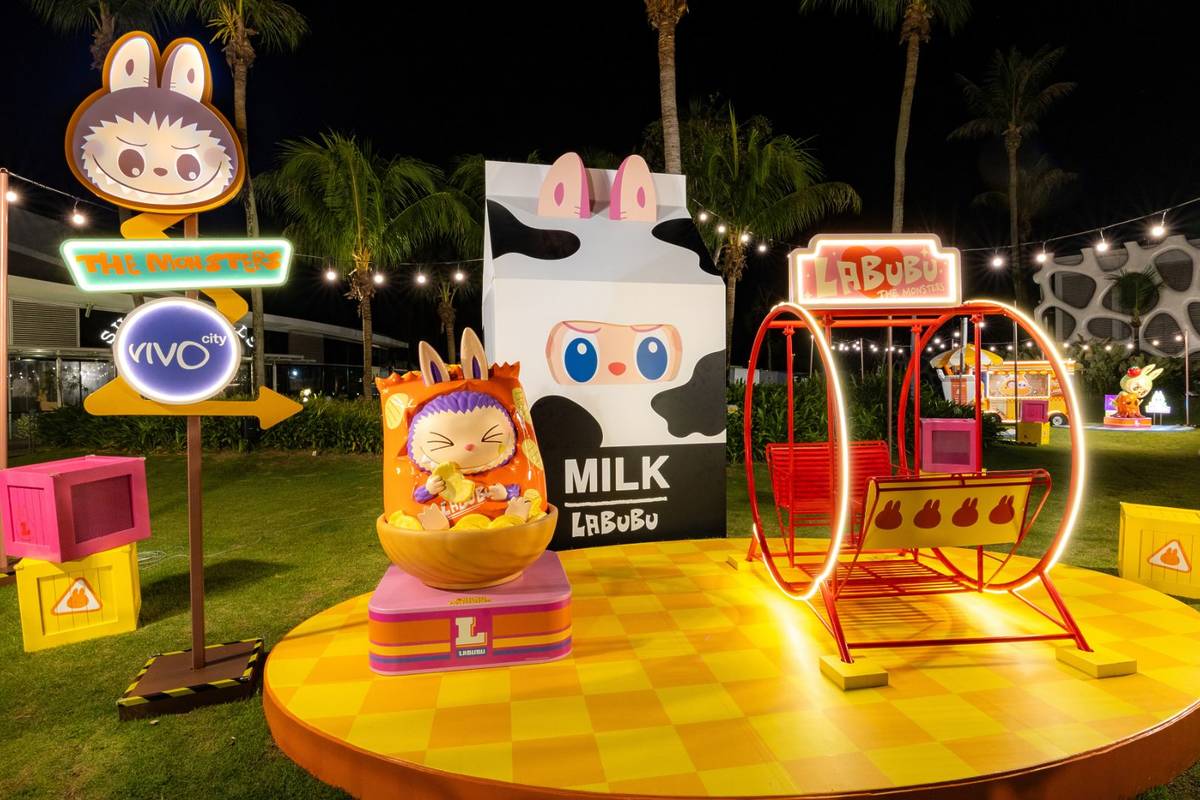 instagrammable photo corners at Labubu Mini Market VivoCity rooftop