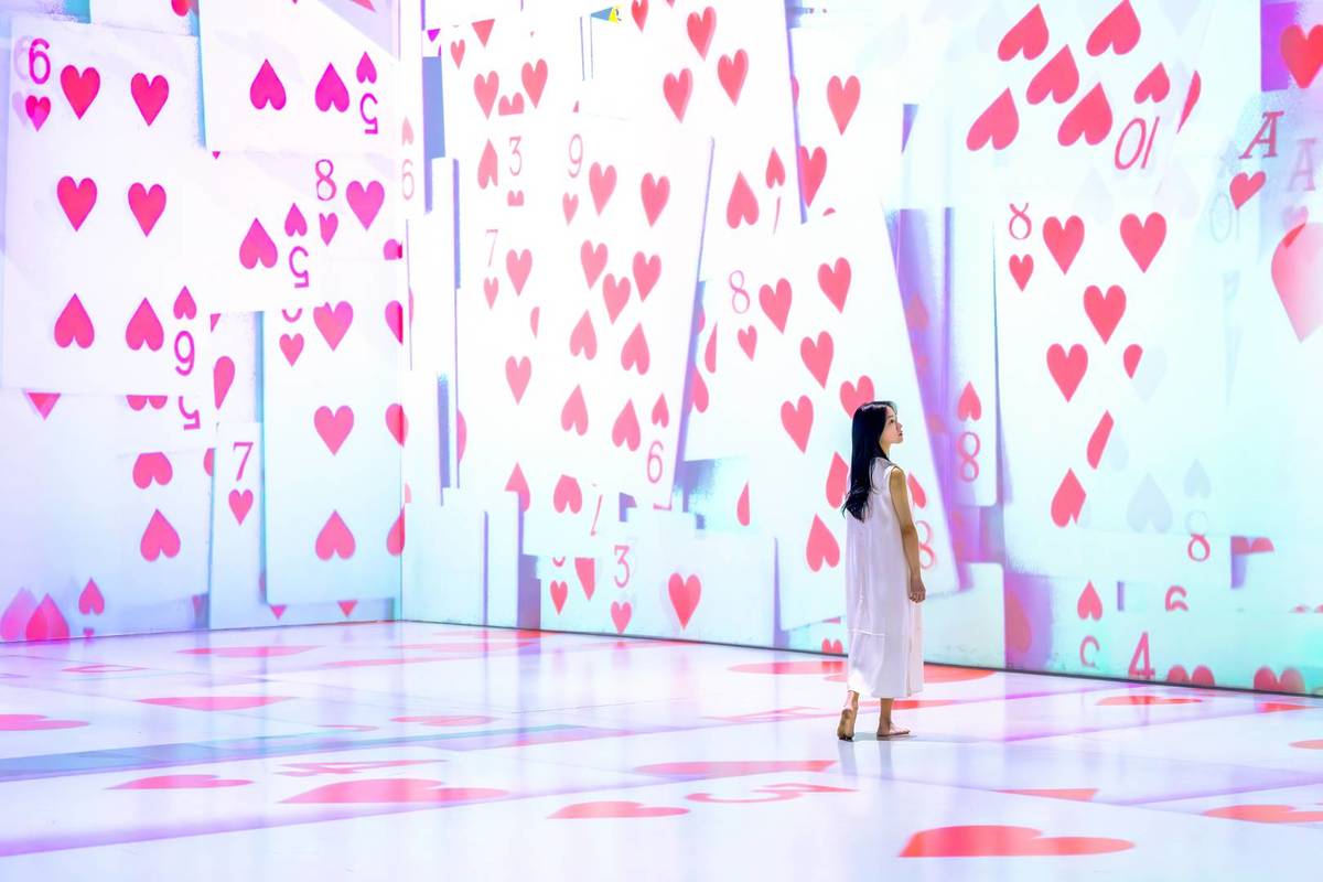 Playing cards splattered around the GROUNDSEESAW Singapore venue new attractions