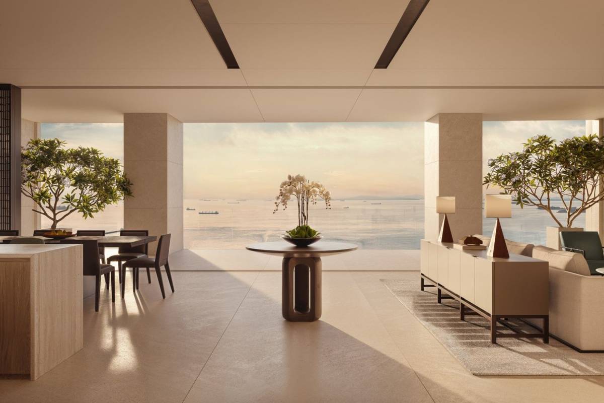 Aman Singapore interior with views of the sea