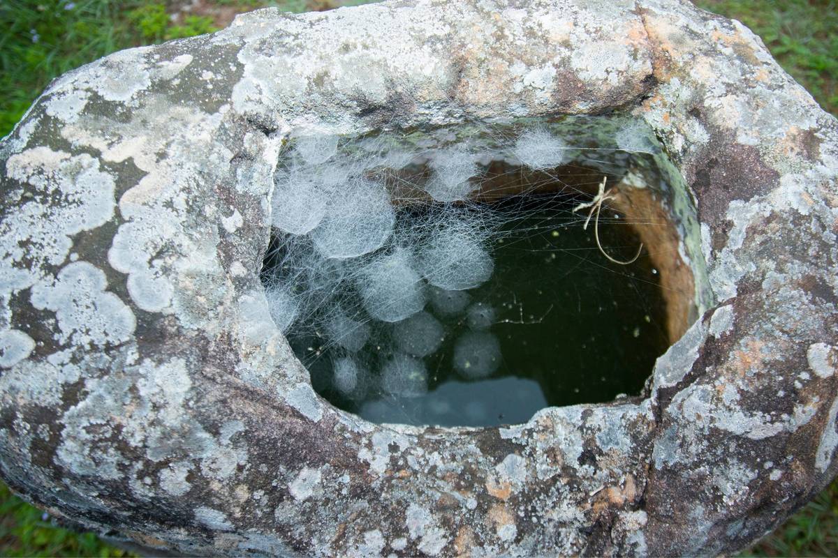 artefacts and stone of huge stones in Laos tourist hotspot