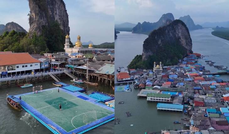 This Scenic Floating Football Pitch Is Hidden Amid Dramatic Limestone Cliffs In A Tiny Boat Village—Only 2 Hours From Singapore 