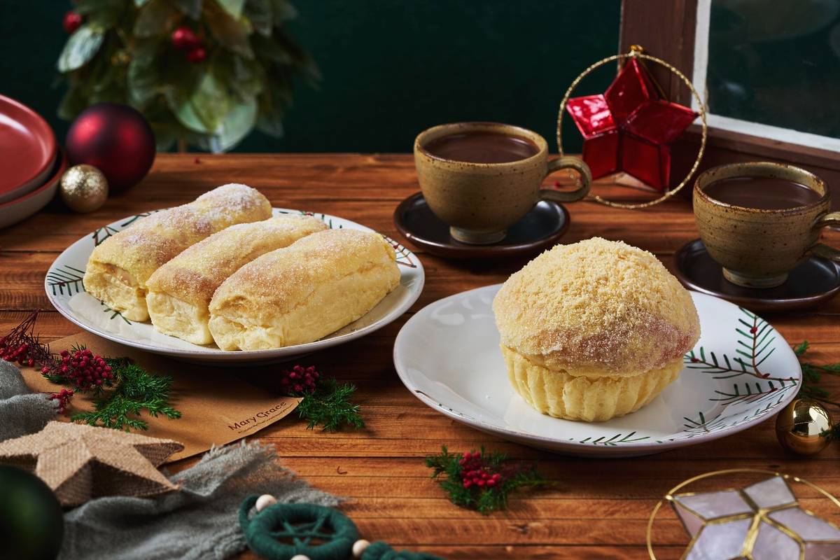 Cheese rolls and pastries and hot chocolate in Mary Grace