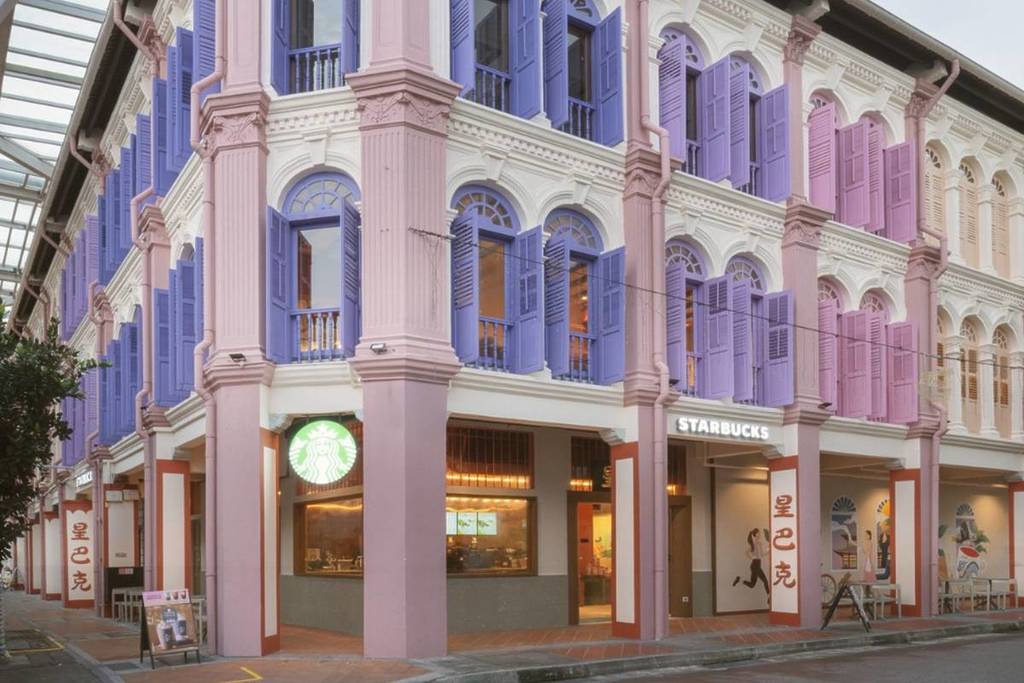 colourful exterior of Starbucks in Singapore in Chinatown micro experiences