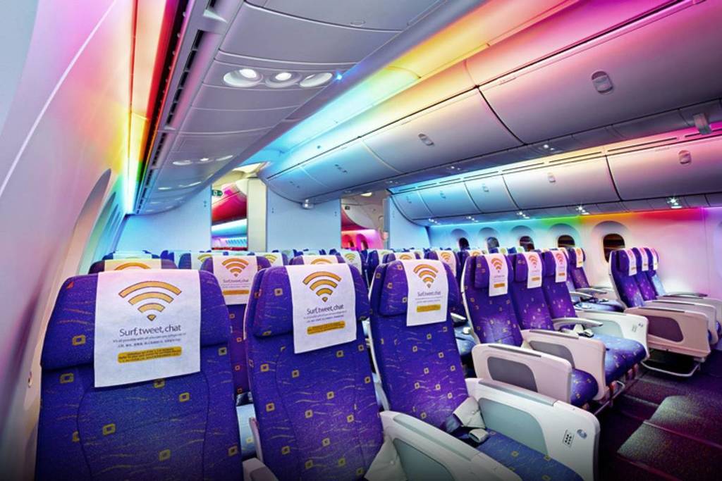 interior of Scoot Air flight on route from Singapore