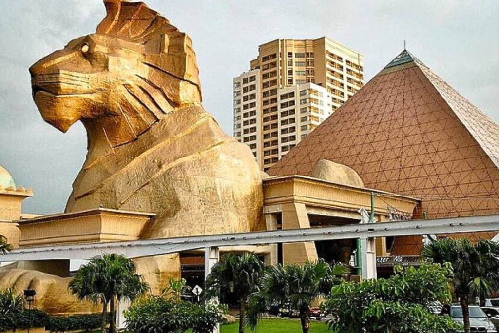 Huge gold architecture at Sunway Pyramid Mall Egyptian inspired near Singapore