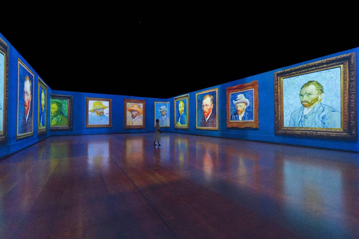 Van Gogh Inside projecting Vincent van Gogh's series of self portraits along the walls of GROUNDSEESAW