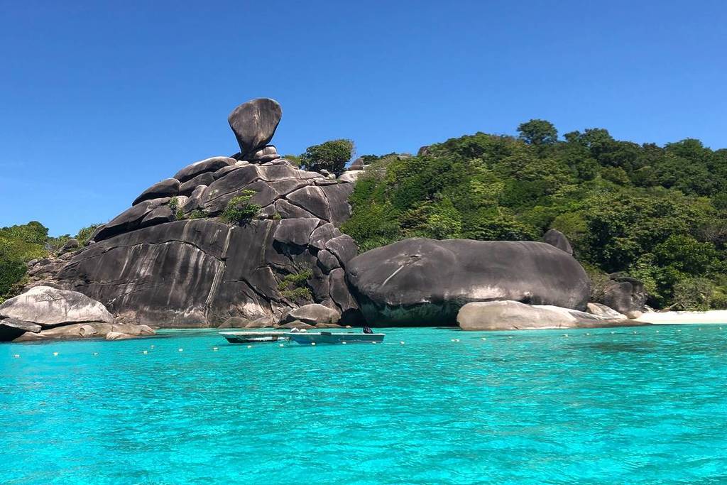 Donald Duck Bay off Phuket with rocks that look like Disney character