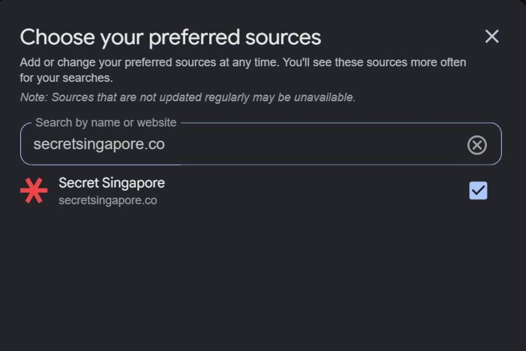 how to add Secret Singapore as preferred source on Google