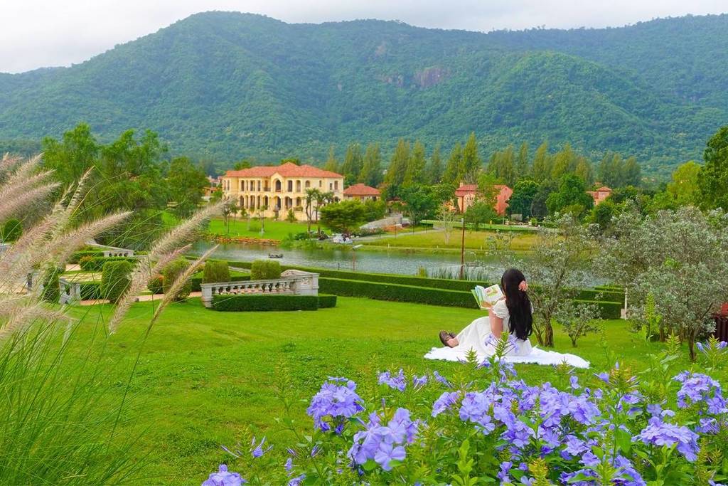 girl relaxes in Tuscany countryside in Thailand hidden escape near Bangkok Toscana Valley