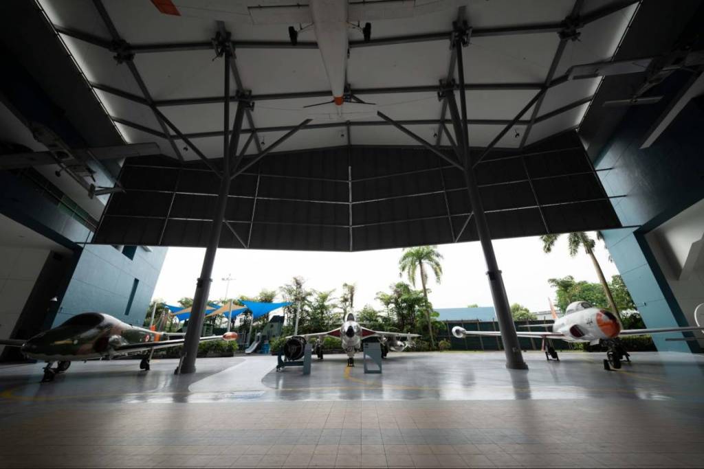 Classic airplanes inside a hanger at the Singapore Air Force Museum
