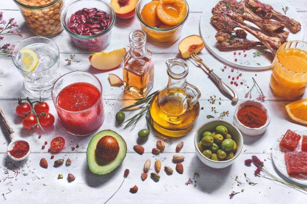a selection of spanish ingredients laid out on a table