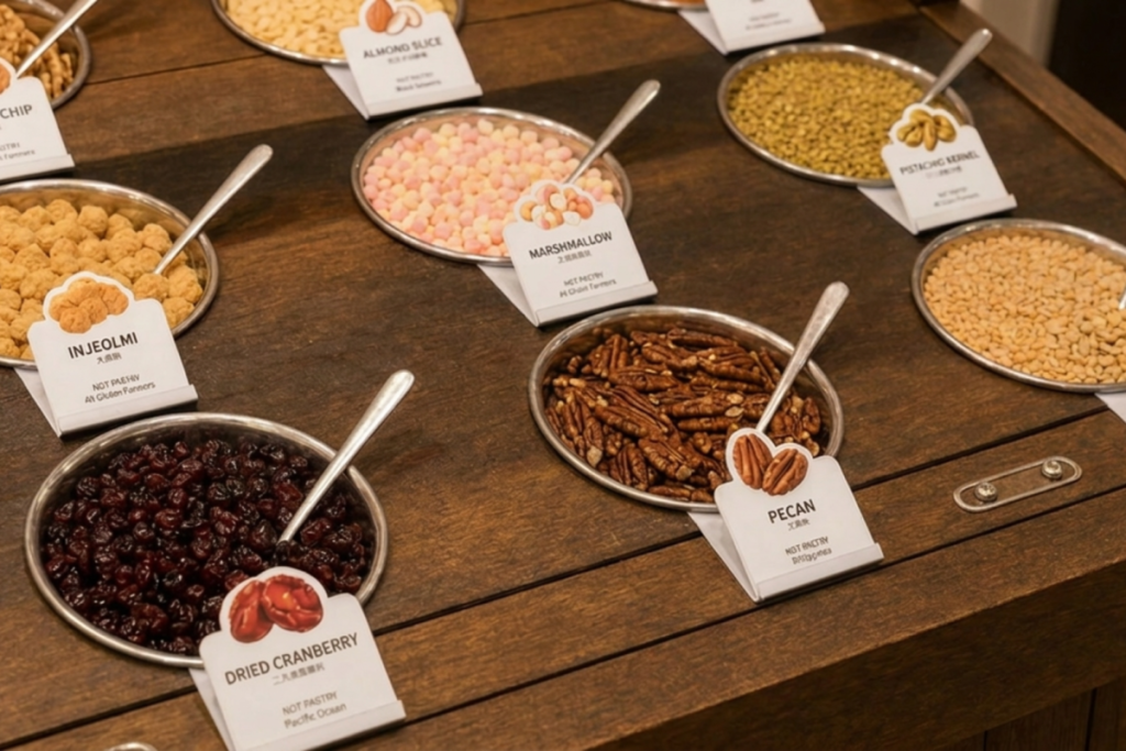 TOFU G gelato toppings bar with vegan ingredients