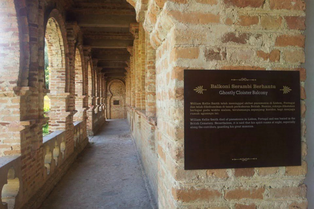 ghostly owner sign post at haunted castle in Malaysia
