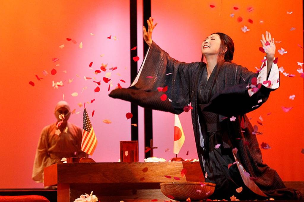 the tragedy of madama butterfly amongst floating petals