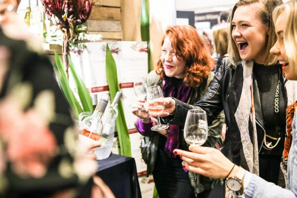 group of women wine tasting at festival