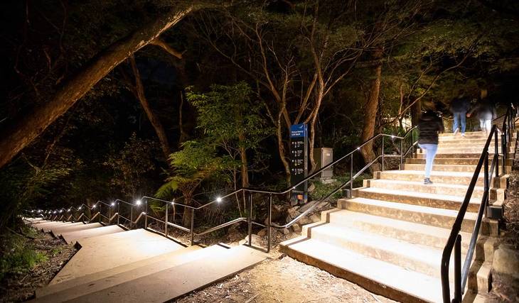 This stunning 1.5km night walk near Sydney has finally reopened – with illuminated waterfalls and lookouts