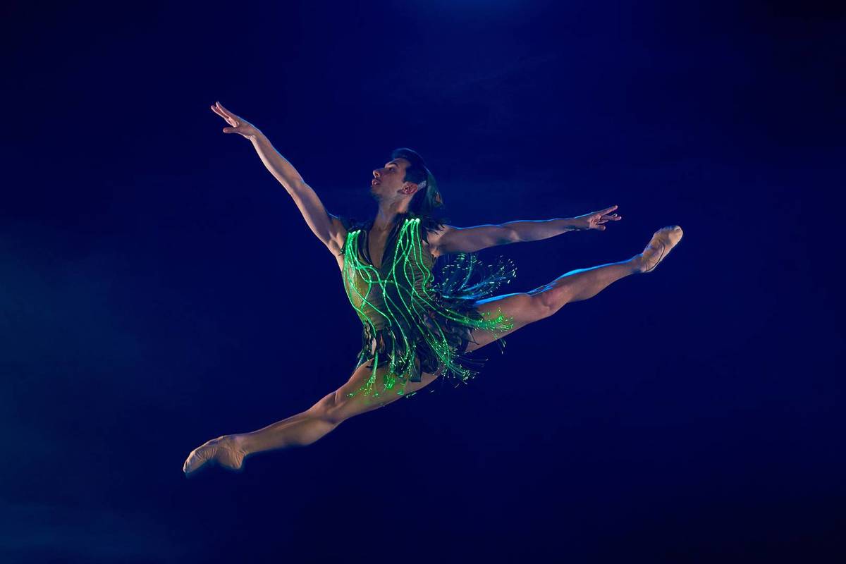 Peter Pan ballerina leaping into the air at Ballet of Lights