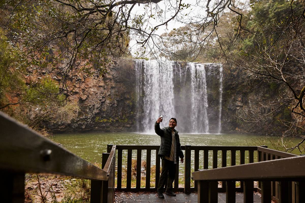 Man taking a selfie at Dangar Falls, Dorrigo