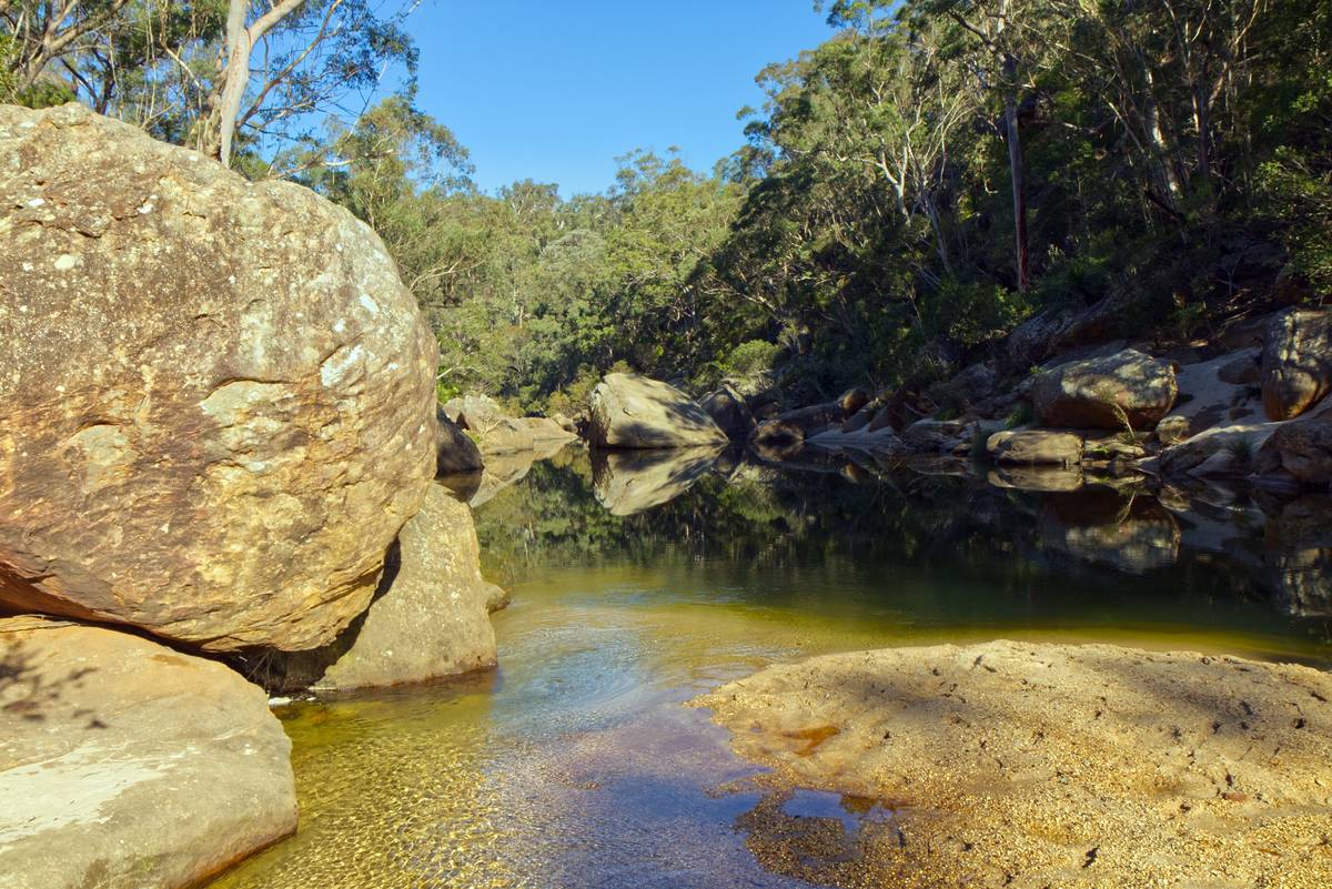 Jellybean Pool near Sydney, one of the best wild swimming holes with large boulders and native forest