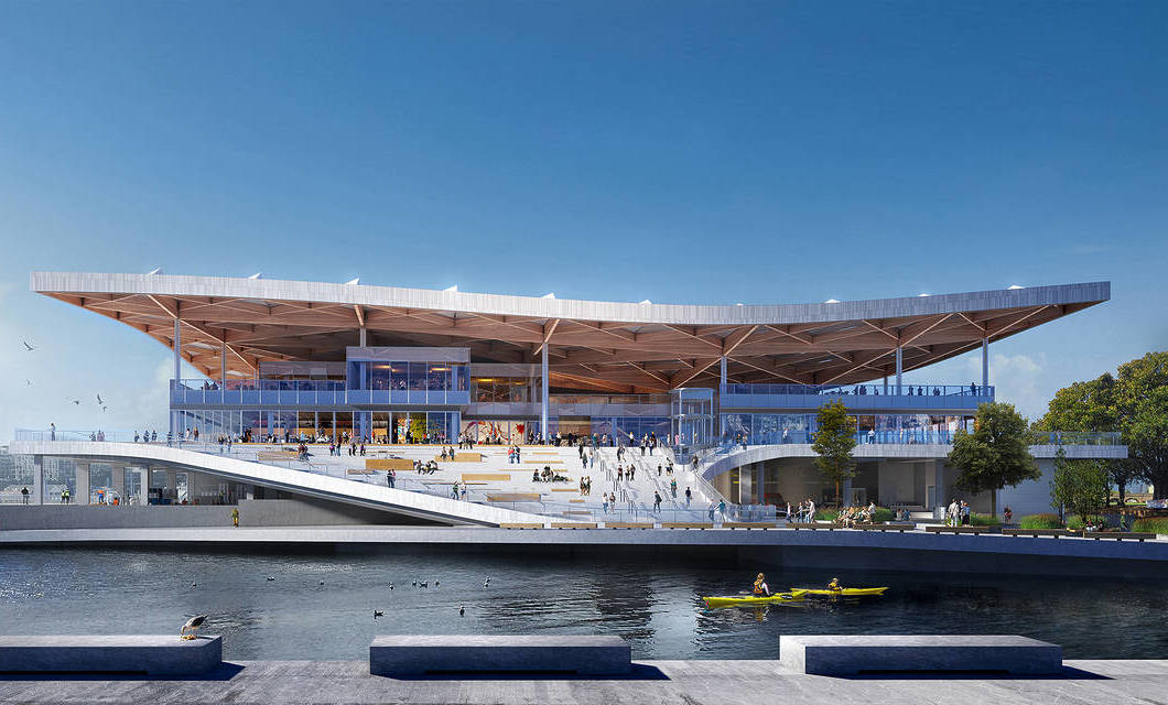 Exterior view of the new Sydney Fish Market on Blackwattle Bay