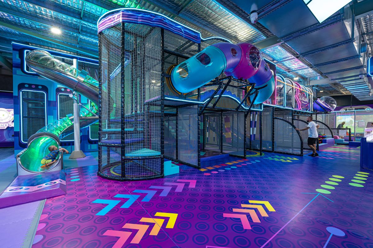Giant tube slides and climbing structures inside Australia’s largest indoor playground at Area 51 Sydney