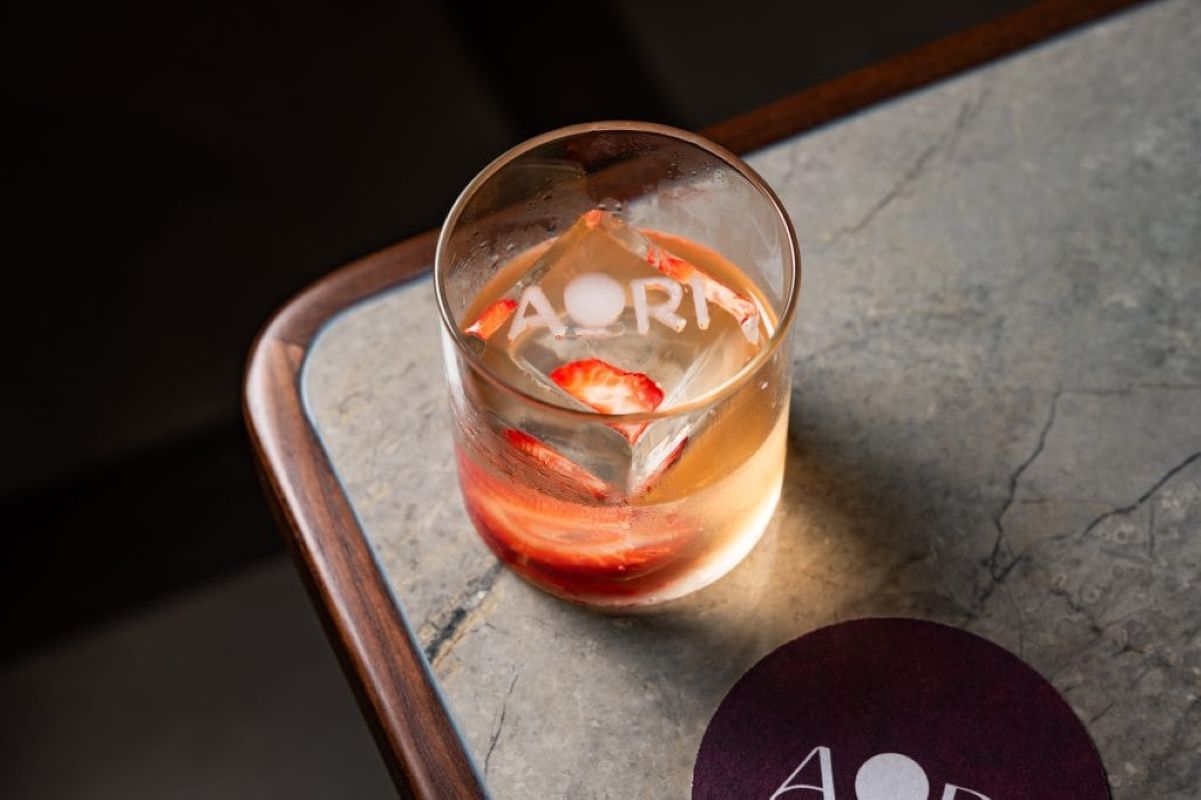 branded Aori ice cube in drink