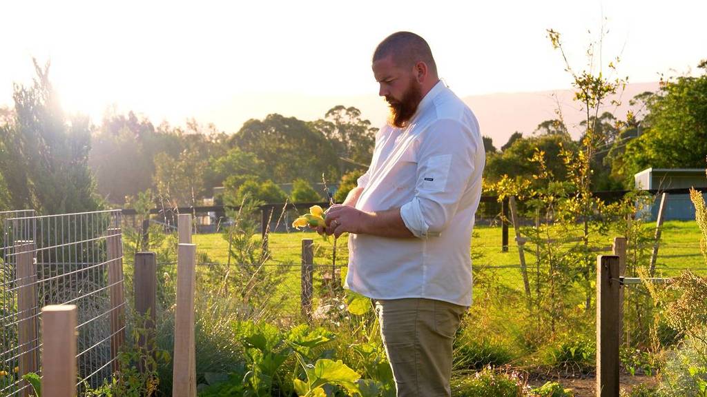 Chef Alex Pritchard at moraea farm in berry nsw
