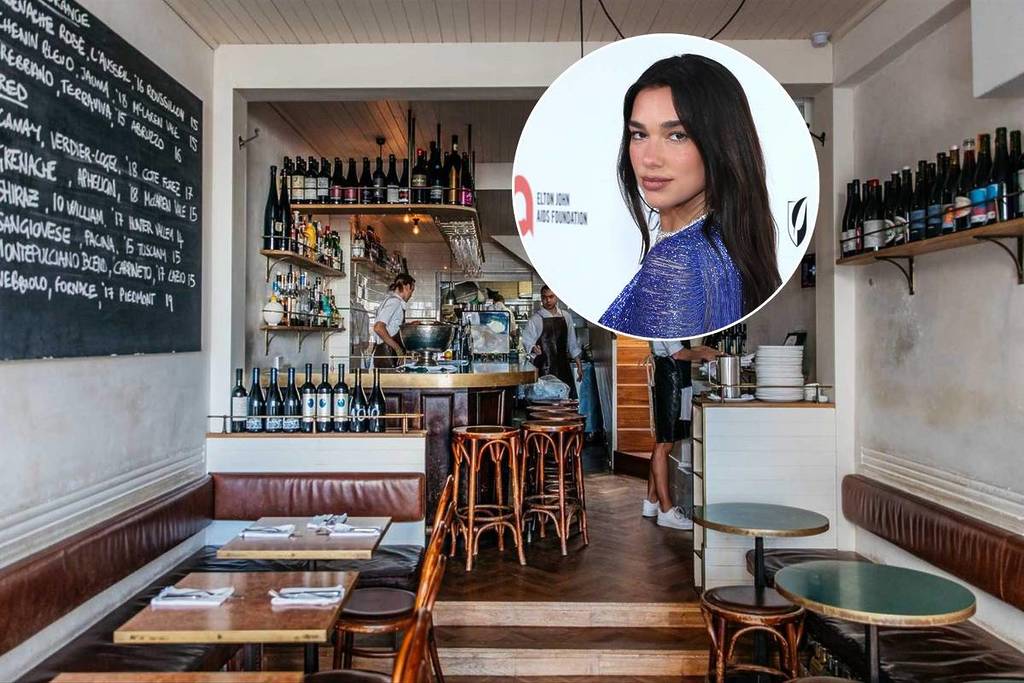 Dua Lipa alongside the interior of 10 William Street, a popular Italian restaurant in Sydney's Paddington