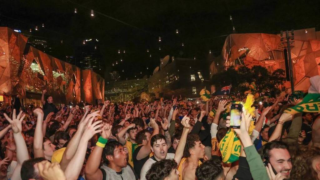 fans celebrating at live fifa viewing site