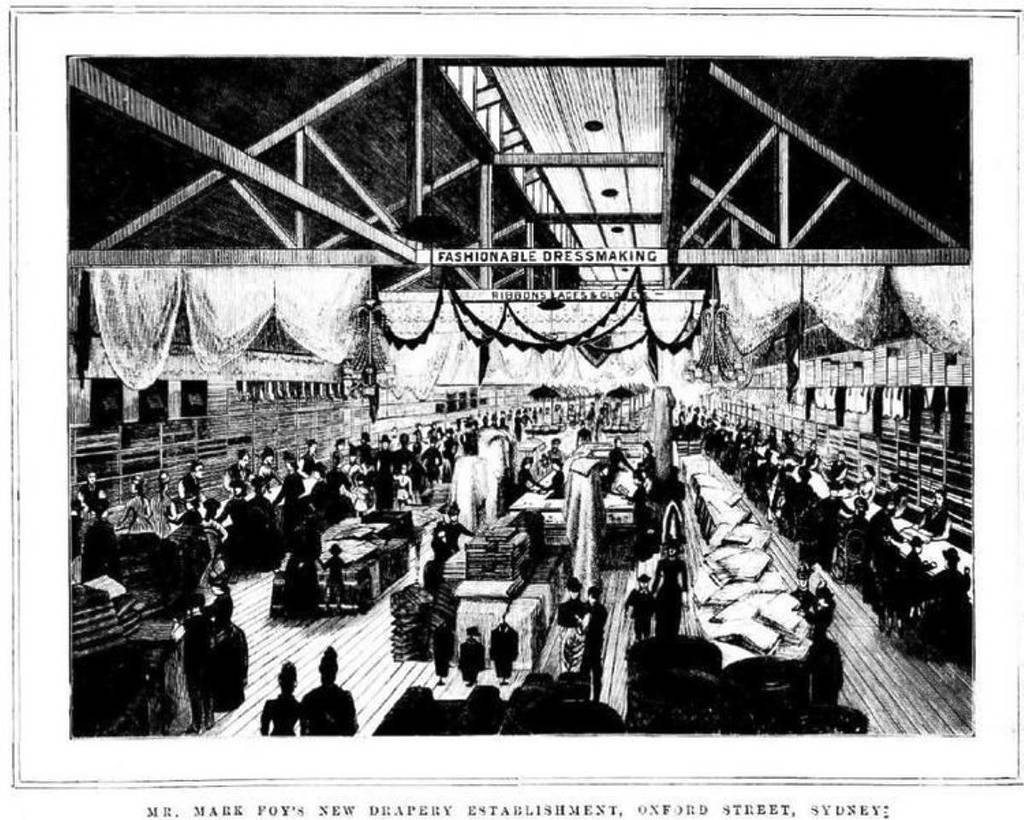 people shopping at mark foy's building on oxford street, sydney cbd