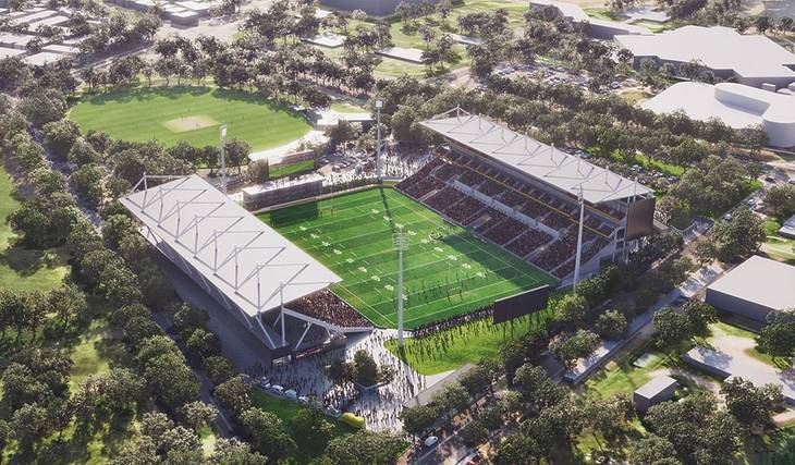 The iconic Penrith Stadium is back for 2027 with restored grandstands and a huge public plaza — but the famous grass hills remain