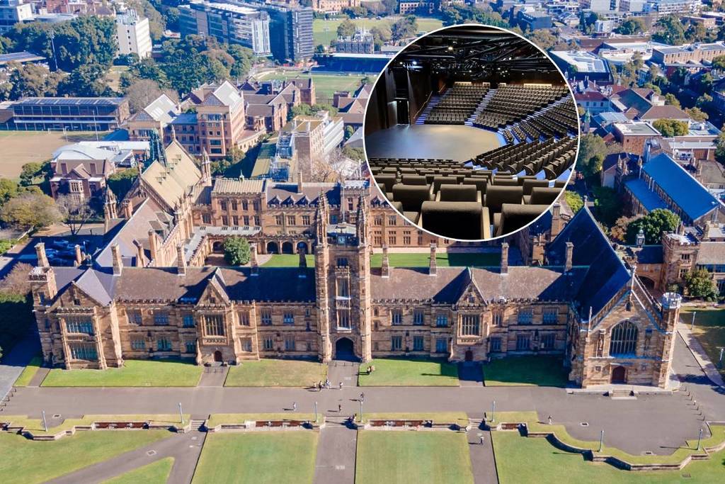 The University of Sydney campus and the inside of York Theatre at the Seymour Centre