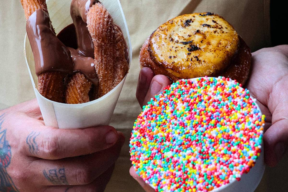 Churros, creme brulee doughnut and fairy bread dessert at Hay St Market Winterfest