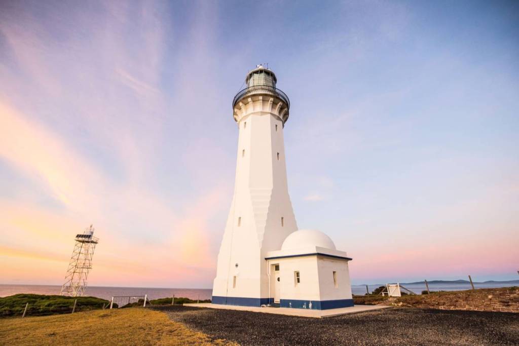 Green Cape Lighthouse at sunset on the Light to Light Walk in Beowa National Park