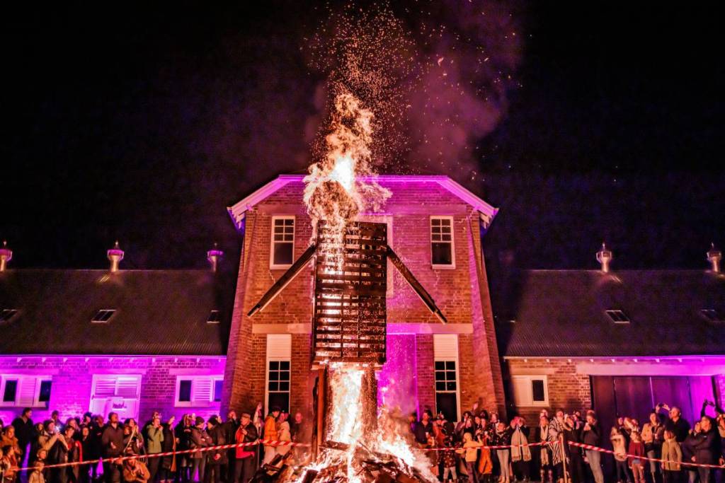 A giant bonfire lights up Ngununggula's annual Midwinter Festival in Bowral
