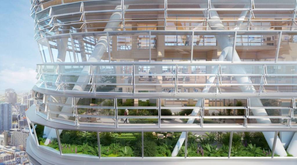 glass and timber works on Atlassian Central building