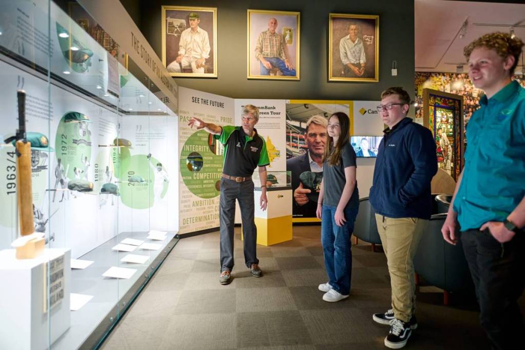 Visitors exploring exhibits at the Bradman Museum & International Cricket Hall of Fame in Bowral