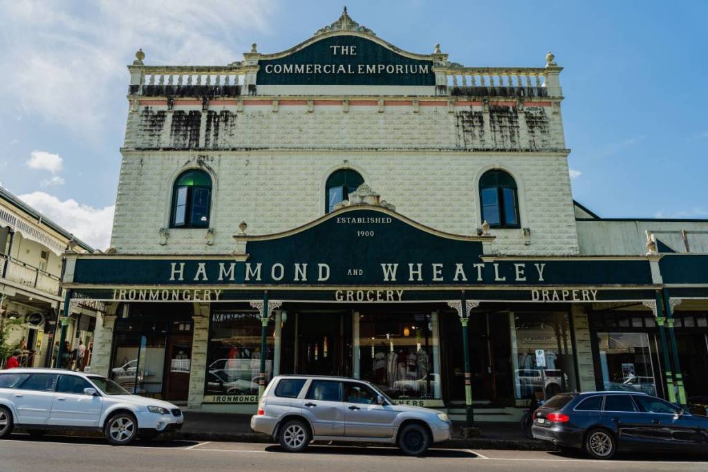 Historic Hammond and Wheatley building on Bellingen's heritage main street in NSW