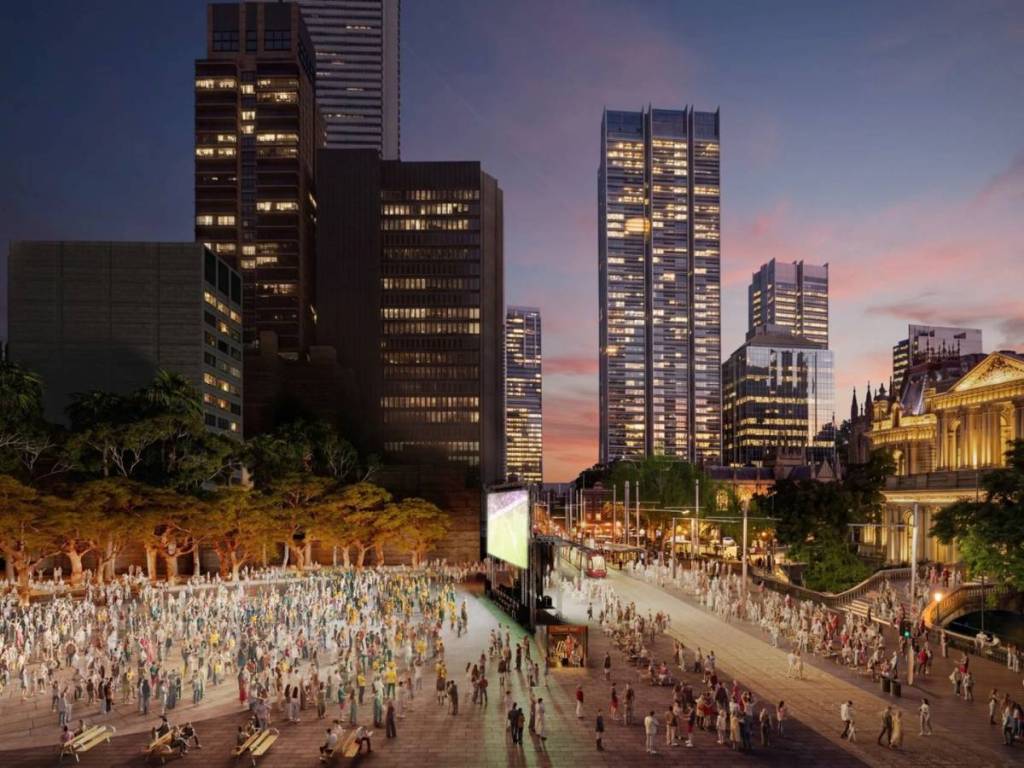 People gathered for screening at Sydney's new town hall square