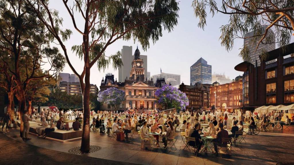 Evening vibes at Sydney's town hall square in the CBD
