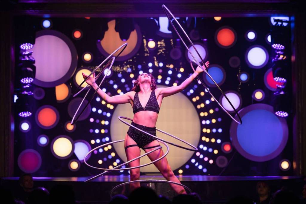 A hoops performer on stage at Blanc de Blanc.