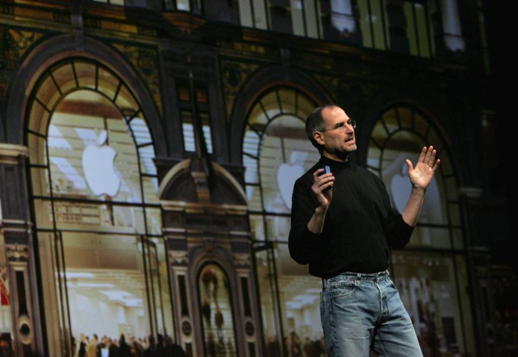 Apple co-founder Steve Jobs at Apple event in his jeans