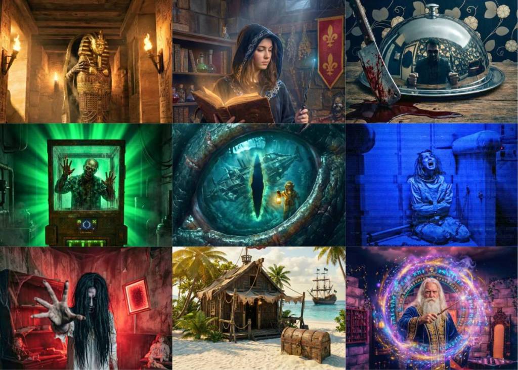 A shot of all the different experiences at Escape This. 