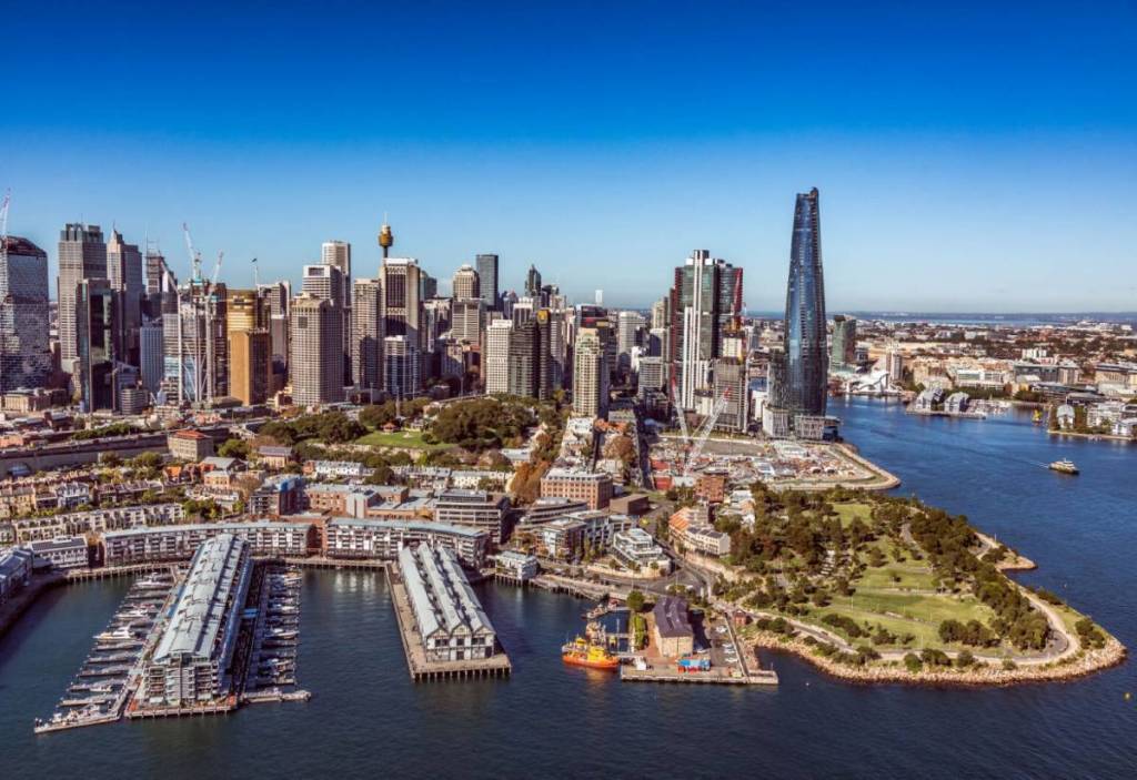 aerial shot of walsh bay ferry in sydney