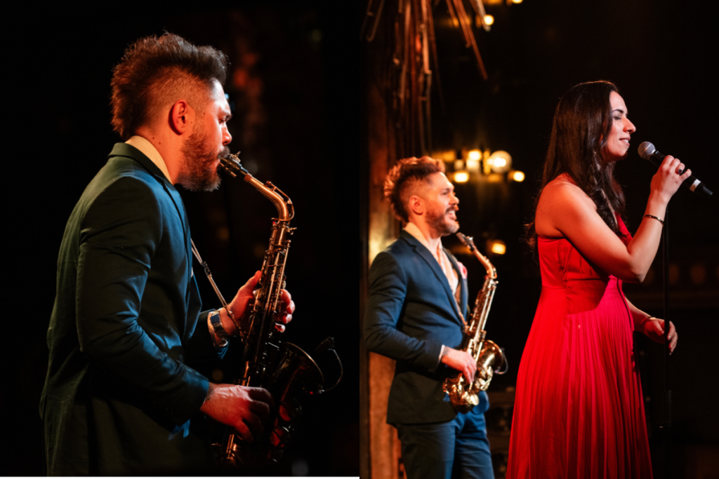 A saxophonist and a woman singer at The Jazz Room