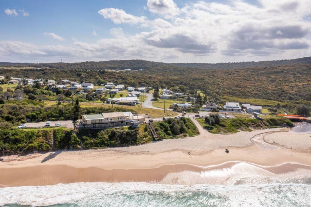 town with cottages and shops at catherine hill bay in nsw